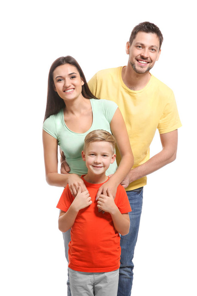 Portrait of happy family on white background - Foto, afbeelding