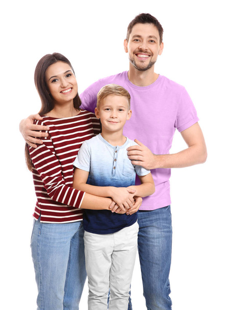 Portrait of happy family on white background - Foto, imagen