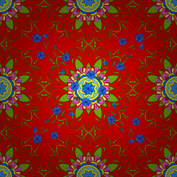 Vektorillustration. Vintage-Barock-Mandala-Ornament auf roten, grünen und blauen Farben. dekoratives Gestaltungselement filigrane Kalligrafie. Retro-Muster antiken Stil Akanthus. - Vektor, Bild