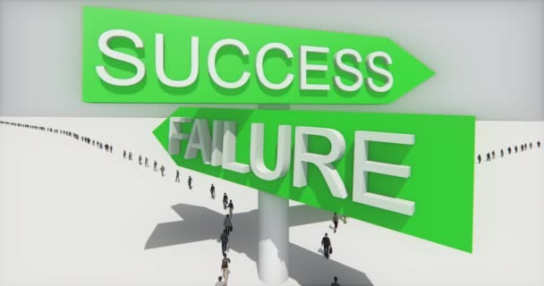 4 k zakenman wandelen onder succes & mislukking verkeersbord. - Video