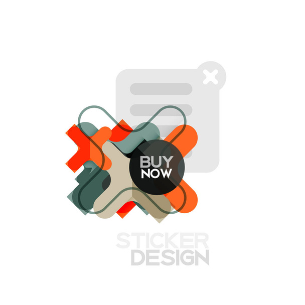 Diseño plano cruz forma geométrica pegatina icono, diseño de estilo de papel con comprar ahora muestra de texto, para negocios o presentación web, aplicación o botones de interfaz
 - Vector, Imagen