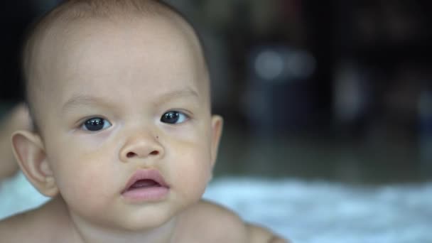 Gelukkig close-up pasgeborene met jonge moeder - Video