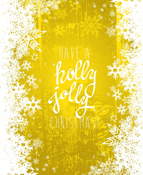 Christmas background with snowflakes and Have a Holly Jolly Christmas text - yellow version - Vector, Image