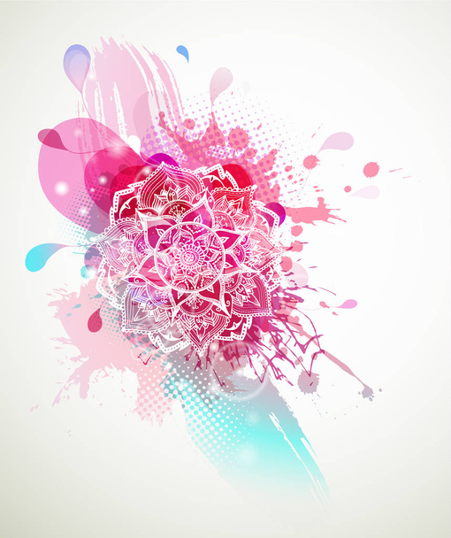 Abstract colored flower background with circles and mandala. - Vector, Image