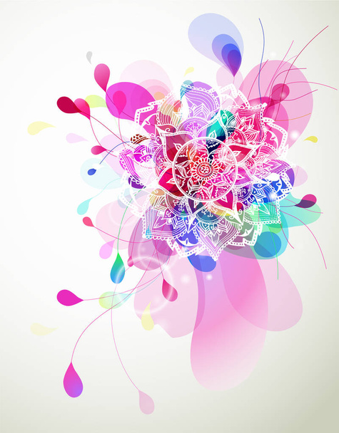 Abstract colored flower background with circles and mandala. - Vector, imagen