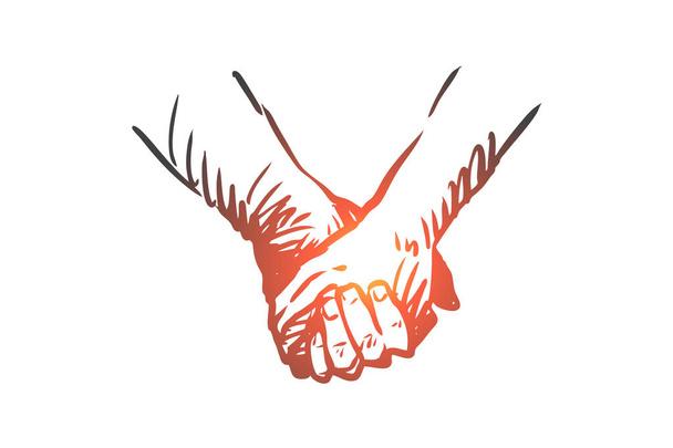 Together, hands, friendship, love, partnership concept. Hand drawn isolated vector. - Vektor, kép