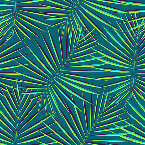 Tropical palm leaves pattern seamless background. Exotic fashion trendy floral foliage pattern. Seamless beautiful botany palm tree summer decoration design.Vector pattern print for swimwear wrapping. - Vector, Image