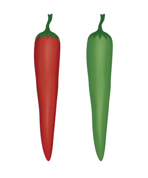pimentão e pimentão picante têm chilies verdes coloridos e pimentões vermelhos. vegetal Asiático food.vector e ilustração
 - Vetor, Imagem