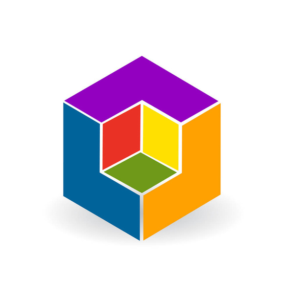 Ícone de cubo colorido abstrato
 - Vetor, Imagem
