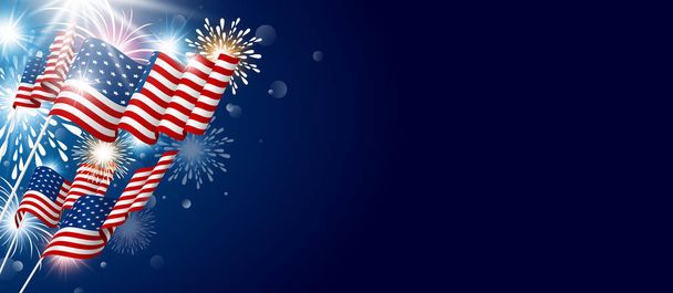 День независимости США 4 июля Дизайн американского флага с векторной иллюстрацией фейерверков
 - Вектор,изображение