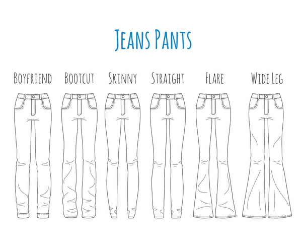 Coleção de calças jeans, ilustração vetorial de esboço
. - Vetor, Imagem