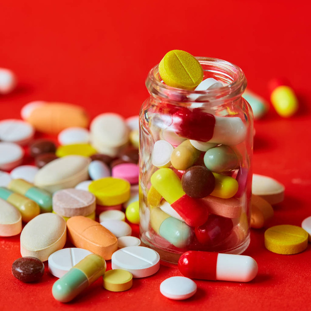 Close up of many colorful pills - Photo, image