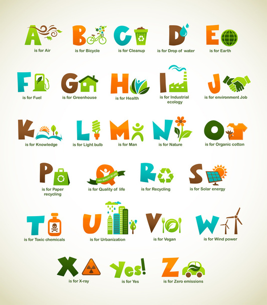 Ecologia alfabeto verde con collezione di elementi vettoriali
 - Vettoriali, immagini