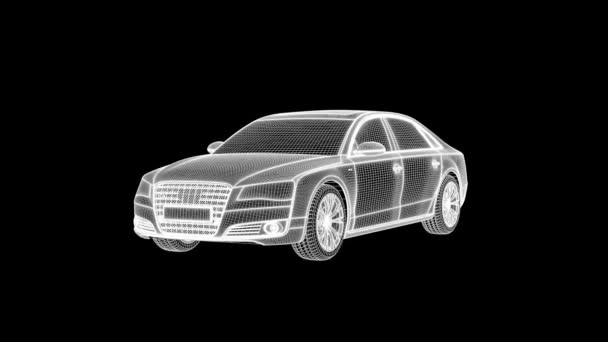 3d rendering of a wireframe car loop animation on a dark background - Footage, Video