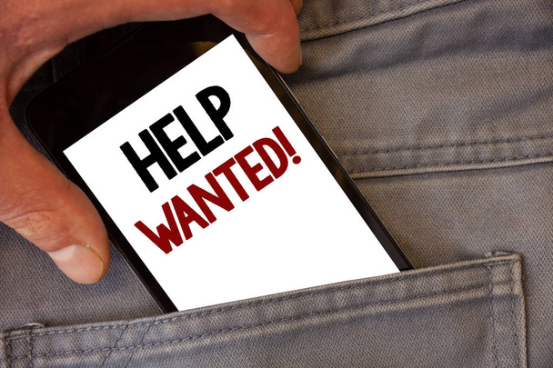 Text sign showing Help Wanted Motivational Call. Conceptual photo Employee needed Worker Recruitment Headhunting - Photo, Image