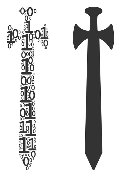 Medieval Sword Mosaic of Binary Digits - ベクター画像