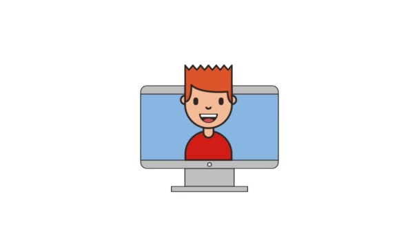 молодий чоловік в екрані комп'ютерних мережевих робочих іконок
 - Кадри, відео