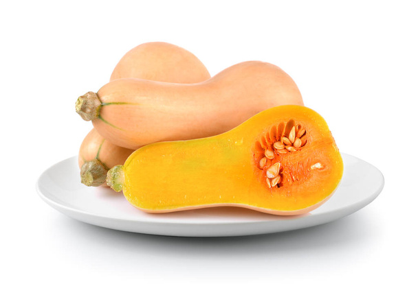 butternut squash in plate isolated on a white background - Photo, Image