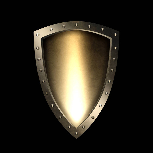 Old riveted shield. Isolated on black background. - Foto, imagen