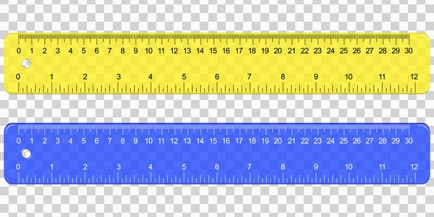 School Plastic Measuring Ruler with Centimeters And Inches Scale on transparent background - Vector, Image