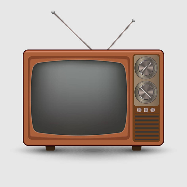 現実的な古いビンテージ レトロ テレビ televesion。白い背景の上の図 - ベクター画像