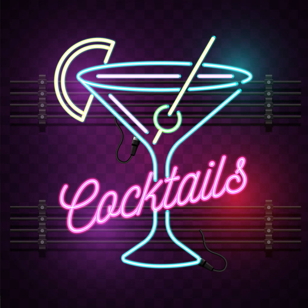 Cocktails Neon Sign Purple Background Vector Image - Vector, Image