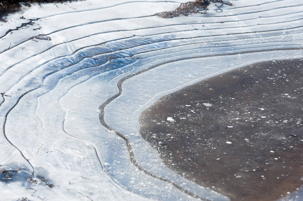doku. Donmuş su birikintisi, Bahar, buz kalıpları.  - Fotoğraf, Görsel