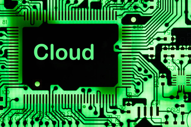 Absztrakt, zár-megjelöl-a Mainboard elektronikus számítógép háttér. felhő (cloud storage), tárolás - Fotó, kép