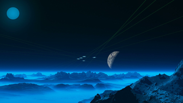 Ufo am Himmel eines blauen Planeten. - Filmmaterial, Video