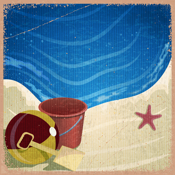 Children's toys on the background of the sea shore - a bucket, s - Вектор, зображення