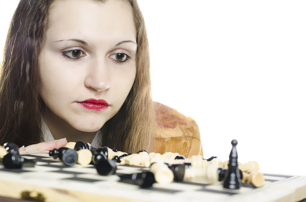 Girl and chess - Фото, изображение