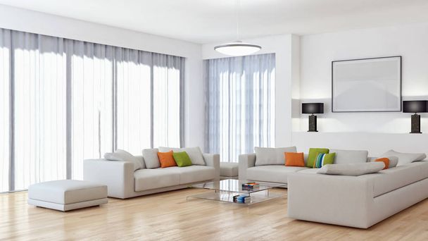 Modern, világos belső terek apartman 3d rendering illusztráció - Fotó, kép