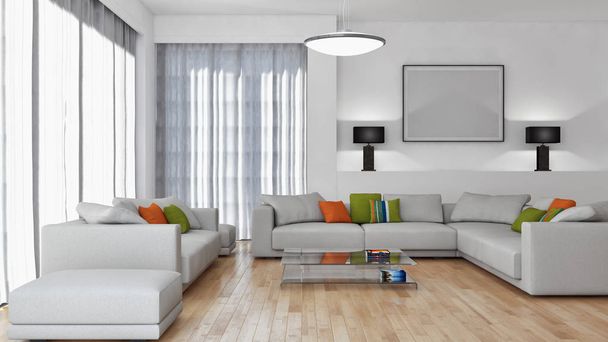 Modern bright interiors apartment 3D rendering illustration - Photo, Image