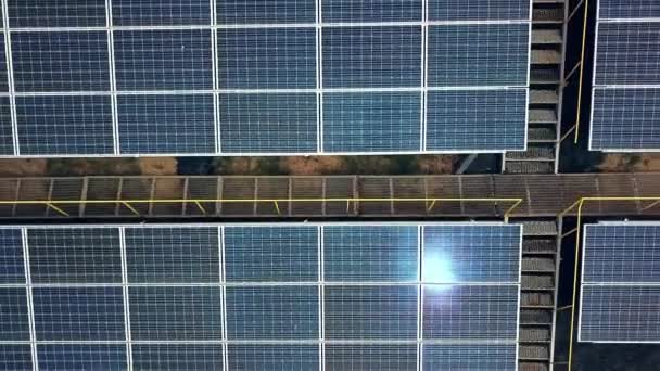 Aerial view of Solar panels. Solar power plant. Source of ecological renewable energy. - Filmagem, Vídeo