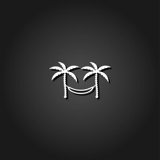 Relaxační houpací sítě mezi dvěma palm stromy ikonu plochý. - Vektor, obrázek