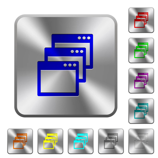 Modalità di visualizzazione finestra a cascata icone incise su pulsanti in acciaio lucido quadrato arrotondato
 - Vettoriali, immagini
