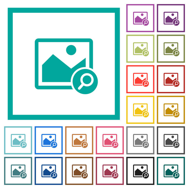 Ampliar imagen iconos de color plano con marcos de cuadrante sobre fondo blanco
 - Vector, Imagen