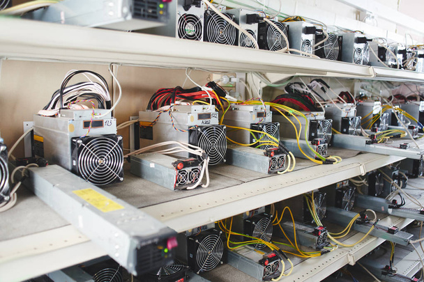 Farm with equipment for bitcoin cryptocurrency mining  - Foto, Imagen