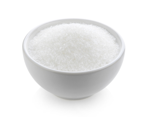 Glutaminian sodu w miska na białym tle - Zdjęcie, obraz