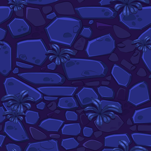 シームレスな背景テクスチャ ネオン青い石と手の込んだ草の上から表示します。ベクトル図のために Ui ゲーム要素 - ベクター画像