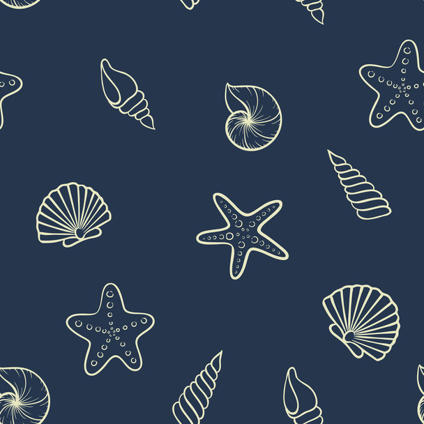 Seashell seamless pattern. design for holiday greeting card and invitation of seasonal summer holidays, summer beach parties, tourism and travel - Vector, Image