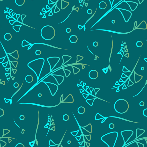 Διάνυσμα βοτανικό μοτίβο μπλε κοβαλτίου φυτά και το γρασίδι σε γαλάζιο φόντο. Για την εγγραφή από χαρτί ή σπίτι αντικείμενα διακόσμησης - Διάνυσμα, εικόνα