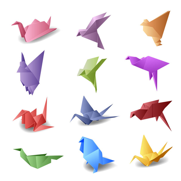 Vector set with origami birds. - Vector, Image