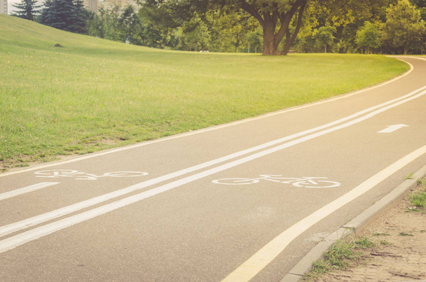 asphalted bicycle track in the park/asphalted bicycle track in the park with a green grass in sunny days - Φωτογραφία, εικόνα