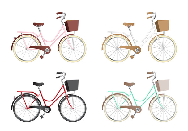 Oldtimer-Fahrräder oder Stadträder auf weißem Hintergrund. Vektorillustration. - Vektor, Bild