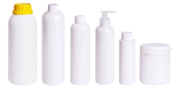 Set of white plastic bottles isolated on white background - Fotoğraf, Görsel
