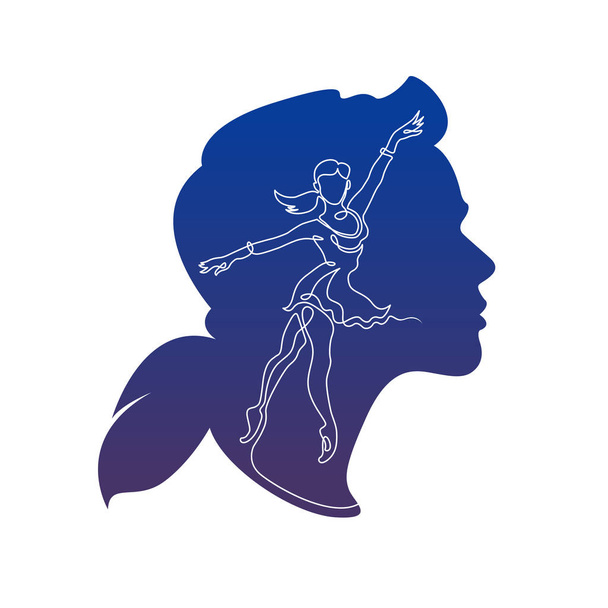 Continuous one drawn line ballerina cut gradient silhouette of face profile - Vector, Image