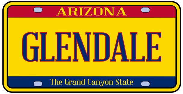 Glendale Arizona matrícula de la ciudad del estado en los colores de la bandera del estado con iconos sobre un fondo blanco
 - Vector, Imagen