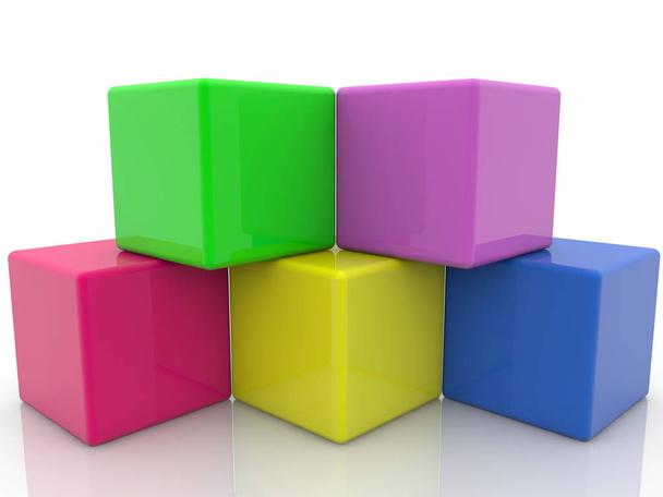 Stacked five colorful cubes on white - Foto, immagini