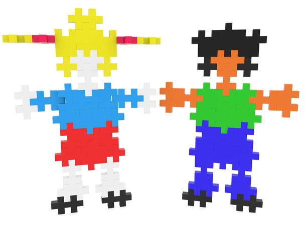 Puzzel menselijke figuren op wit - Foto, afbeelding
